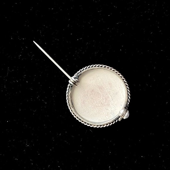 Vintage Dutch Delft Blue Ceramic Windmill Pin Sterling Silver Holland Brooch 1" - Picture 7 of 7